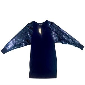 FRENCH CONNECTION V neck Sequin Embellished Sweater Dress